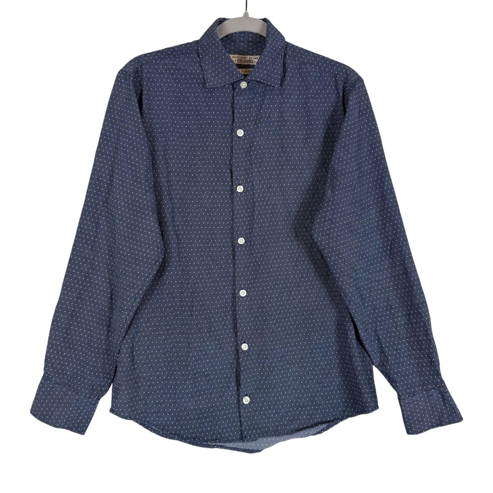 Alexander Julian Colours Dress Shirt Mens Small 14.5 Blue Polka Dot Slim Fit